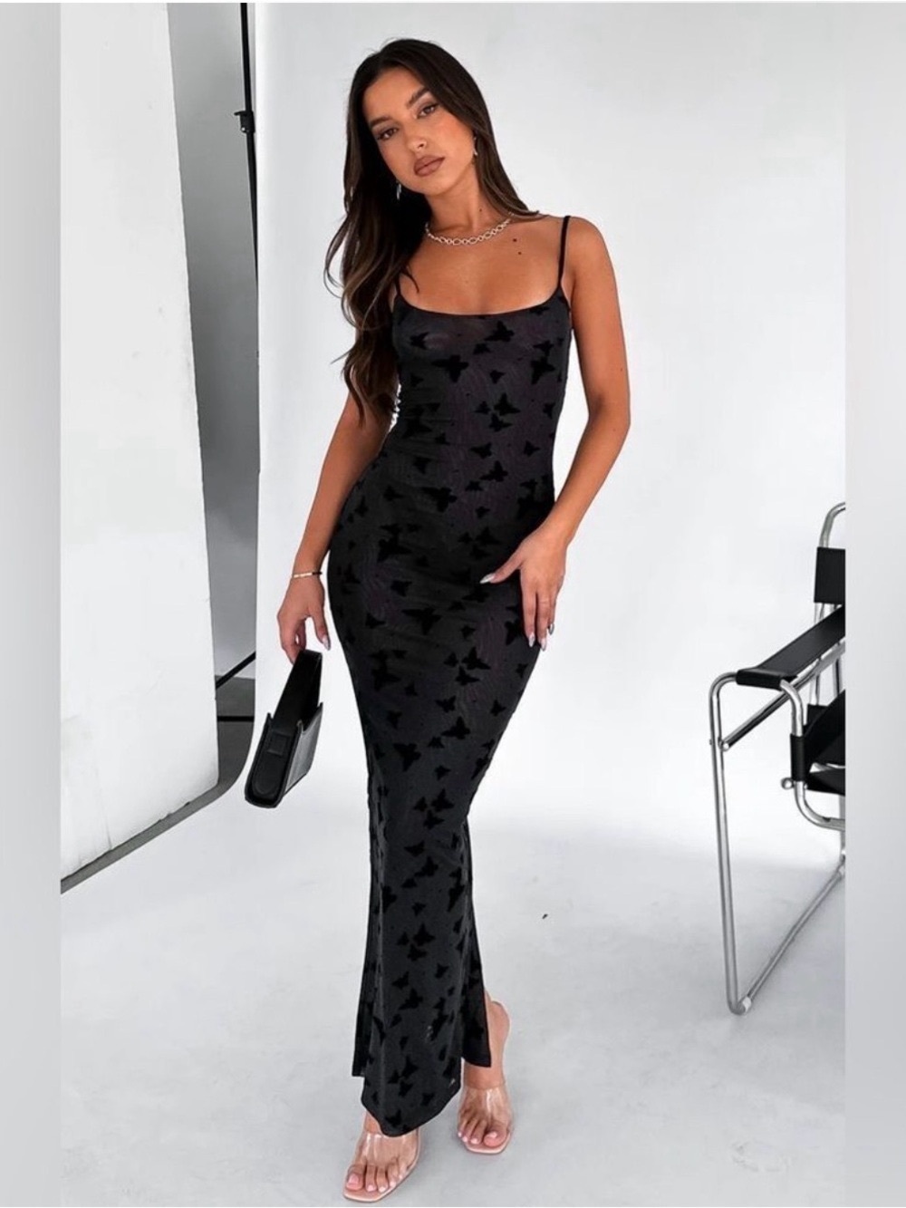 WHITE FOX BOUTIQUE There For Me Maxi Dress Black Butterfly Viral Size Medium